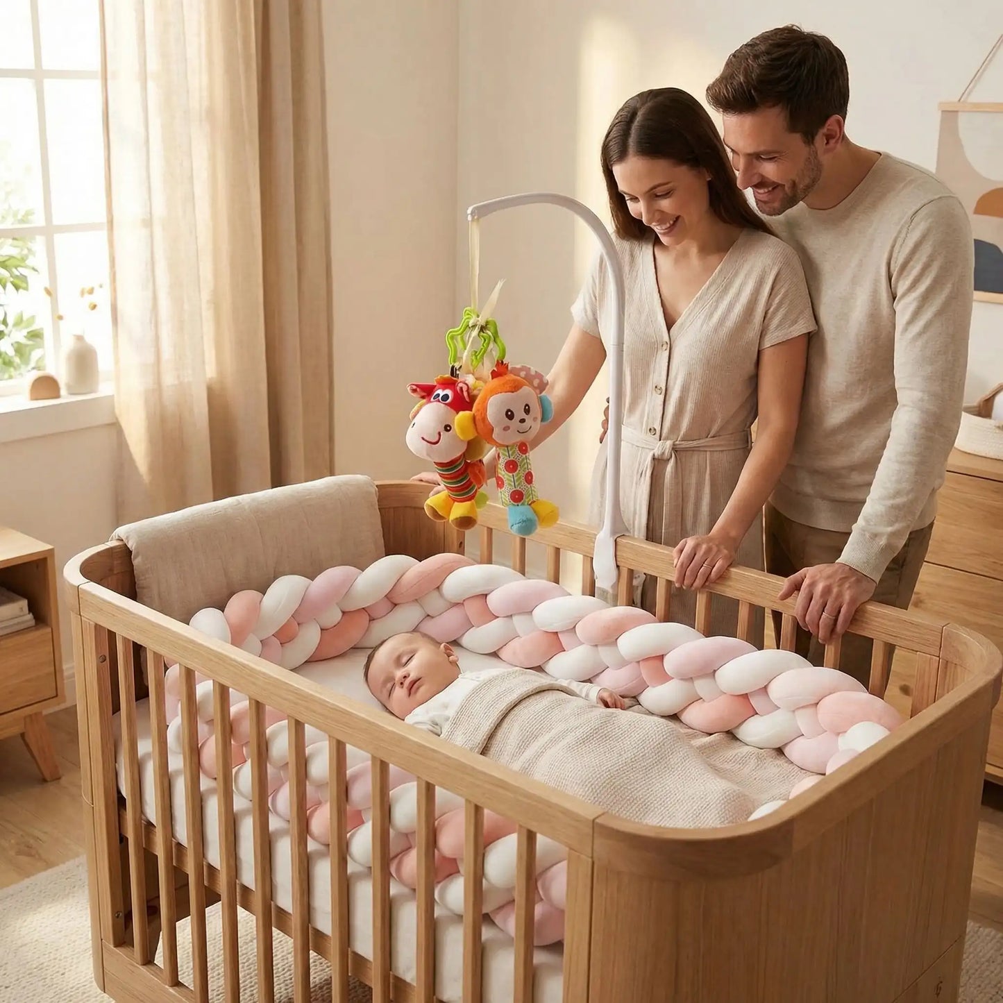 Tresse de lit bébé  | Rose  blanc