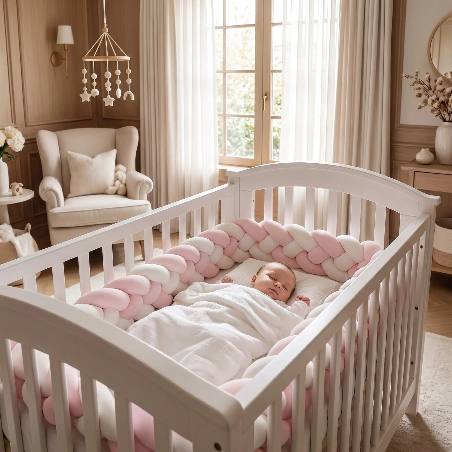 Tresse de lit bébé  | Rose  blanc